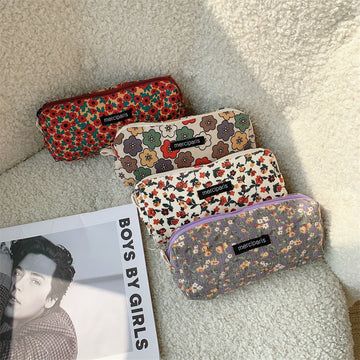 Corduroy Flower Jacquard Color Block Make Up Bag DP25A571