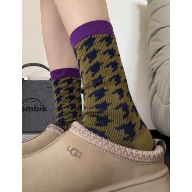 Houndstooth Crew Socks - DippedShop Wholesale - #7011