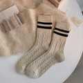 Fall Warm Cable Knit Striped Crew Socks 6W8FSO712