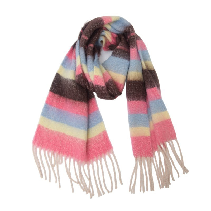 Winter Striped Warm Tassel Thick Scarf DP25G576