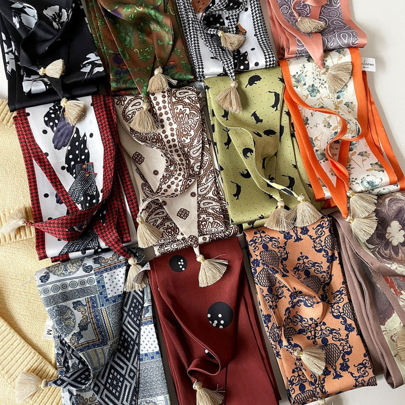 Stylish Floral Print Tassel Silk Scarf 6W6NSI233