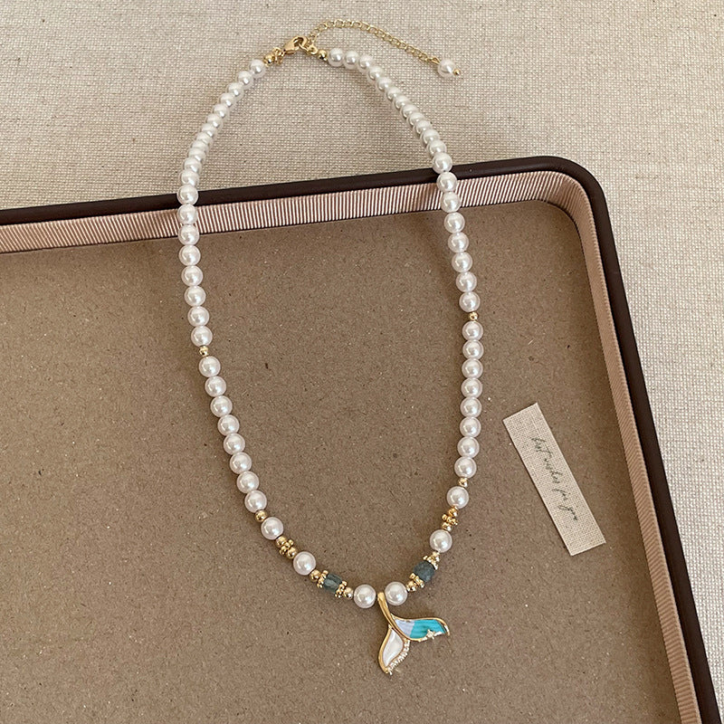 Elegant Fishtail Pendant Pearl Chain Necklace 6W6JNC384L