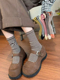 Color Contrast Striped Soft Crew Socks 6W8FSO700