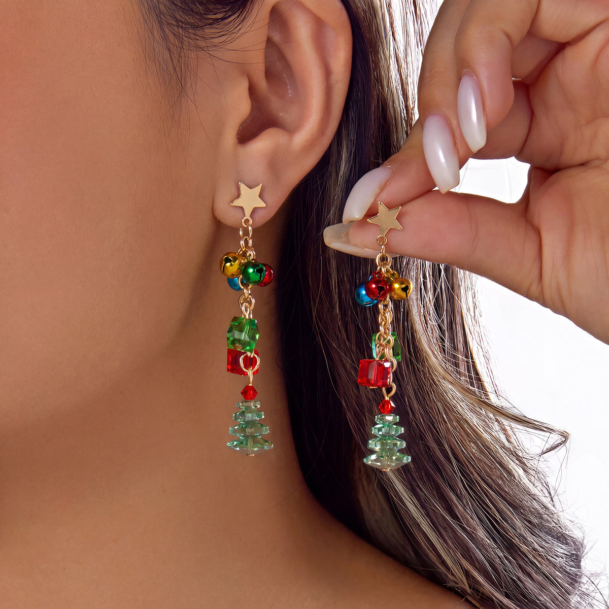 Cute Christmas Snowflake Bell Tassel Dangle Earrings 6W6JER683
