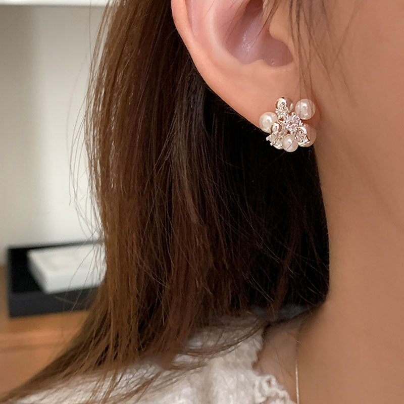 Pearl Rhinestone Stud Earrings - DippedShop Wholesale - #0227