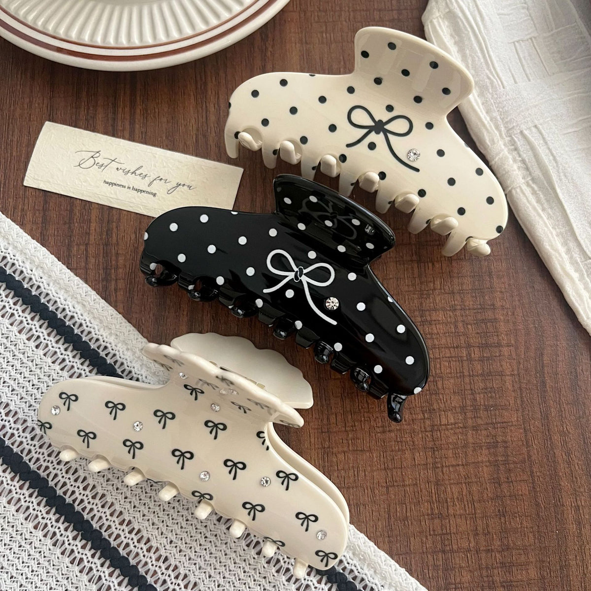 Cute Polka Dots Rhinestone Hair Claw 6W6HCP1663