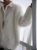 V-Neck Loose Mohair Cardigan - DippedShop Wholesale - #9331