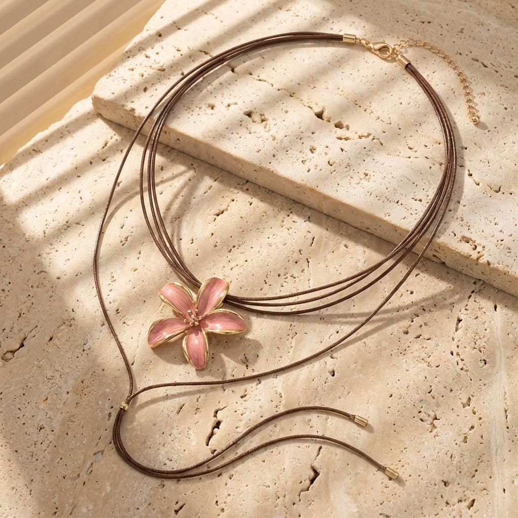 Enamel Flower Layered Necklace - DippedShop Wholesale - #3507