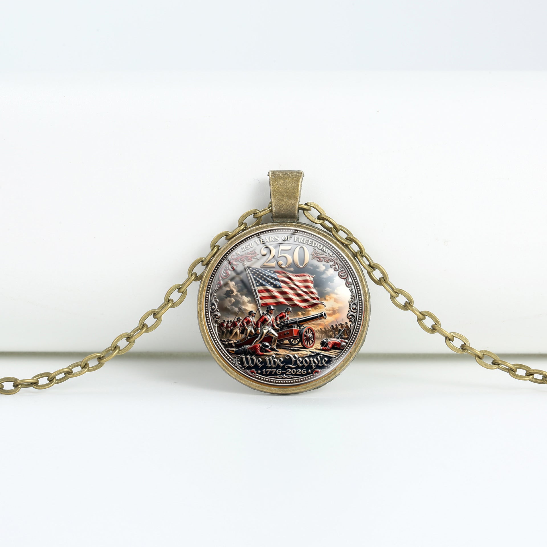 Retro USA Flag Pattern Round Pendant Chain Necklace 8ZA6JNC278T