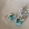 Minimlaist Blue Cube Dangle Hoop Earrings 6W6JER596