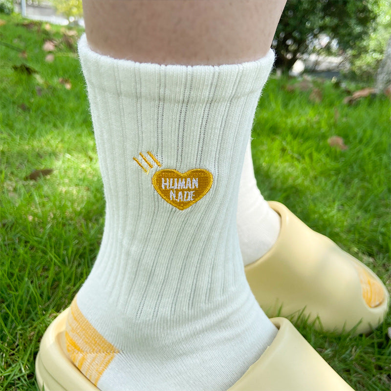 Heart Embroidery Rib Socks - DippedShop Wholesale - #2771