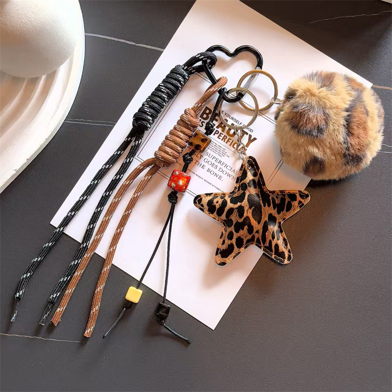Vintage Leopard Star Pendant Keychain Bag Charm 6W10BBC371