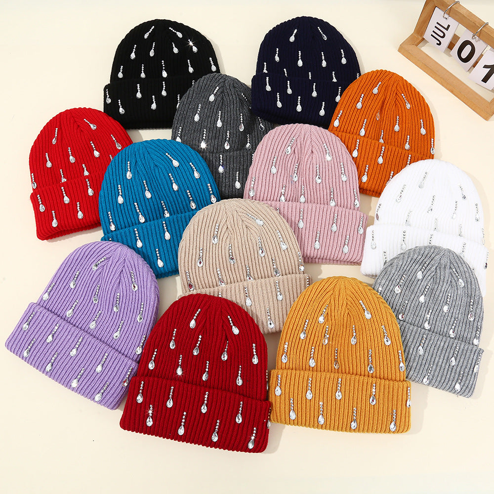 Rhinestone Cuffed Knit Beanie - DippedShop Wholesale - #7075