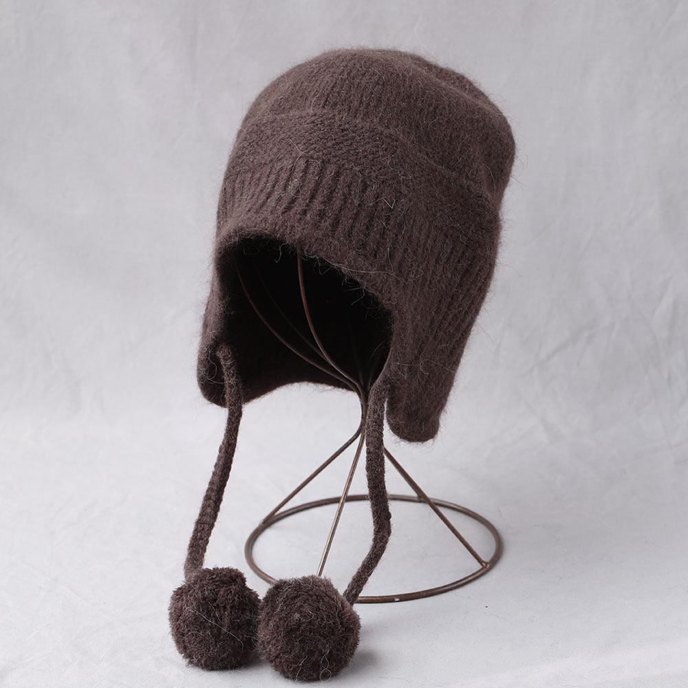 Simple Cute Pom-Pom Earflap Knit Beanie 6W6HAT692