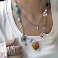 Vintage Brown Heart Pendant Beaded Necklace 6W6JNC418L