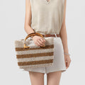 Retro Wood Bead Large Capacity Woven Tote Bag 6W10BBG1411