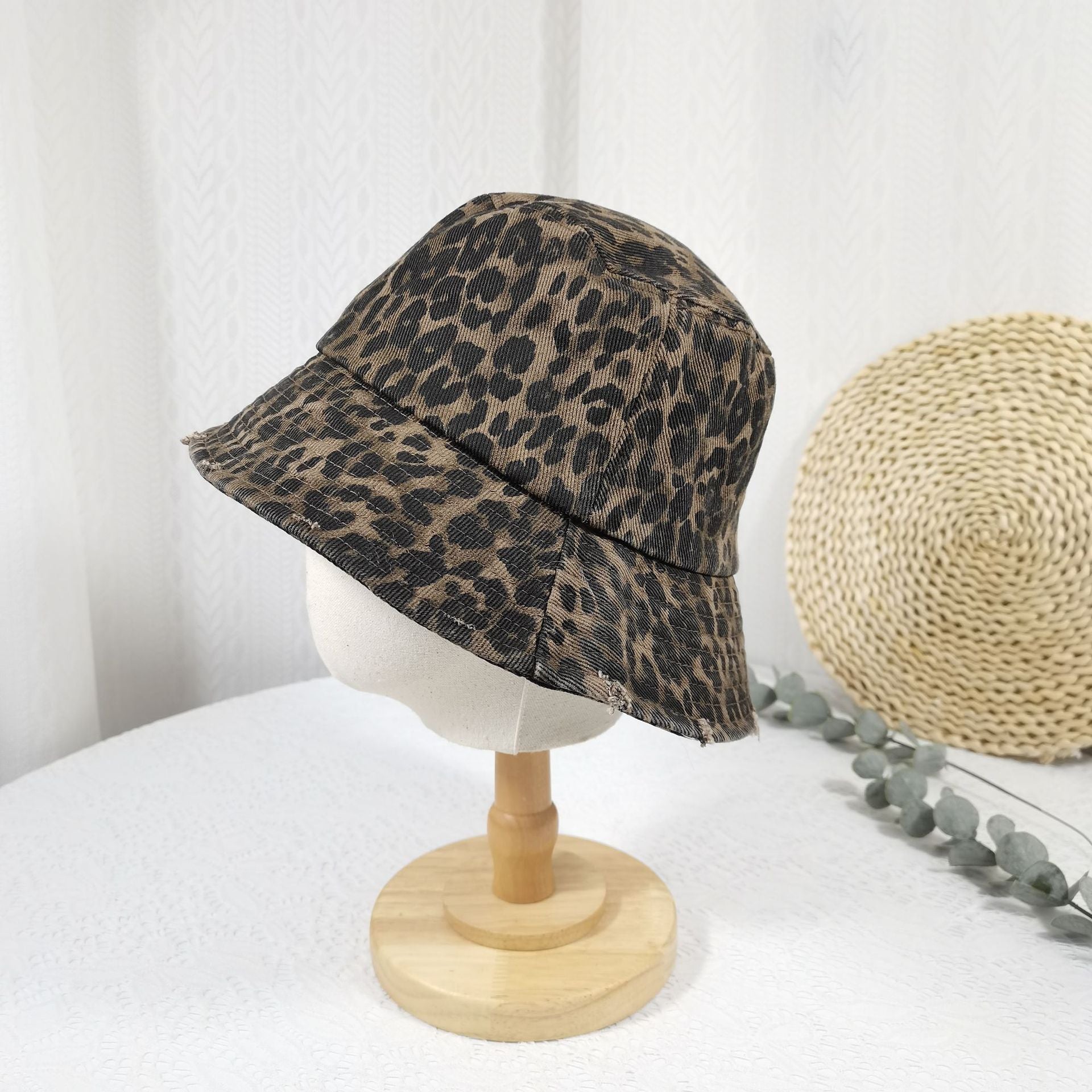 Vintage Distressed Foldable Leopard Print Bucket Hat 8BK6HAT175L