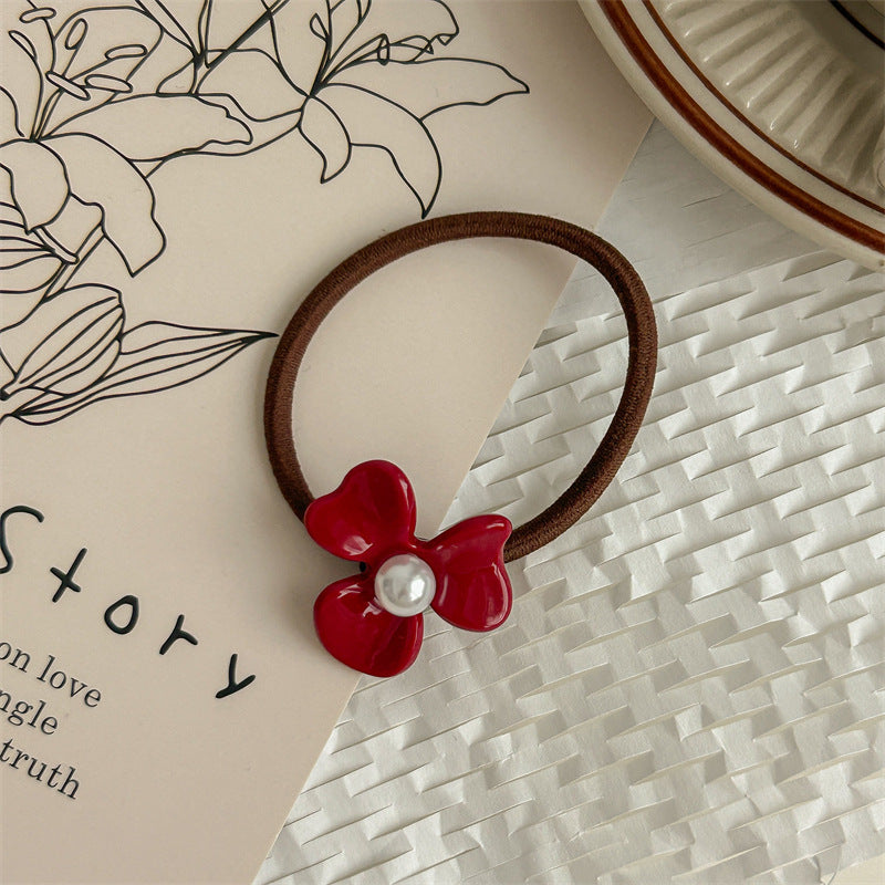 Vintage Flower Pearl Acetate Elastic Hair Tie MK2BW6W6HHT07