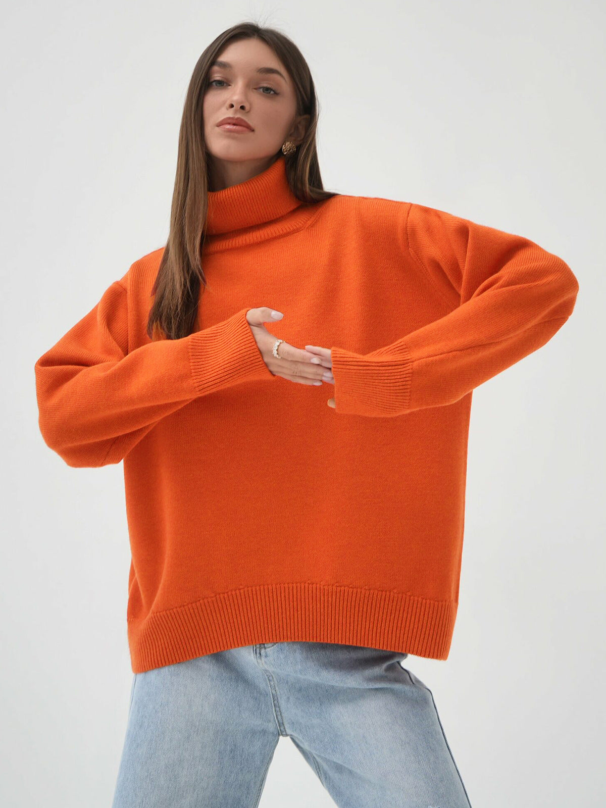 High Collar Loose Sweater - DippedShop Wholesale - #6563