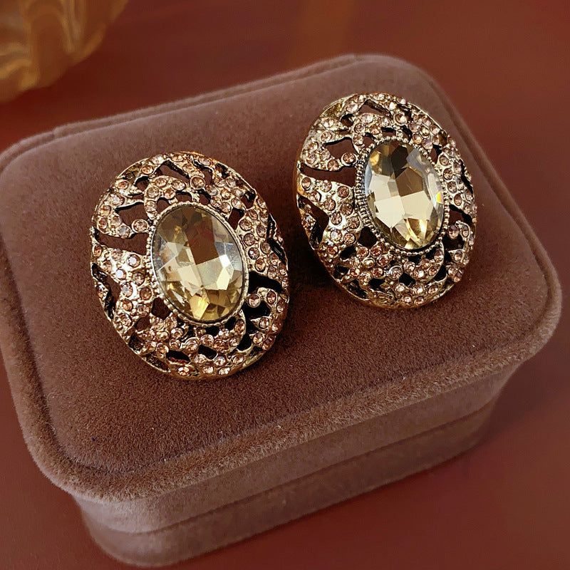 Champagne Rhinestones Oval Stud Earrings 6W6JER791