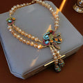 Stylish Rhinestones Brid Pendant Pearl Chain Necklace 6W6JNC934