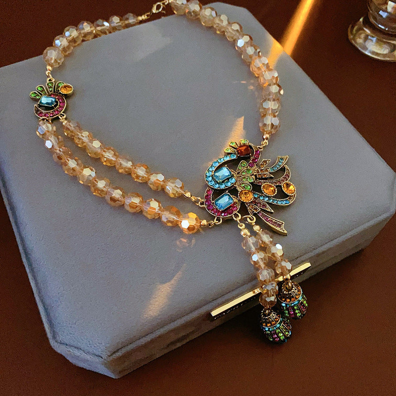 Stylish Rhinestones Brid Pendant Pearl Chain Necklace 6W6JNC934