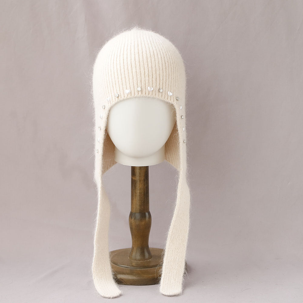 Pearl Rhinestone Angora Trapper Beanie 6W6HAT698