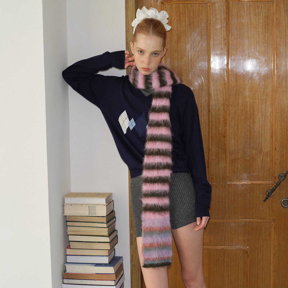 Trendy Color Block Striped Knit Scarf 6W6NSW265