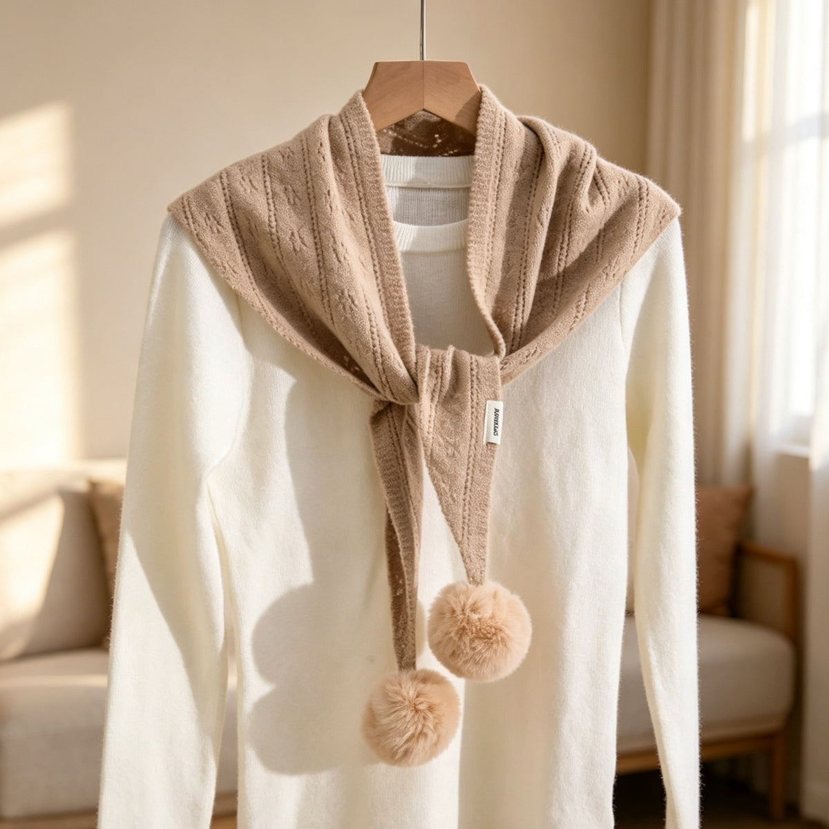 Pompom Triangle Scarf - DippedShop Wholesale - #7347
