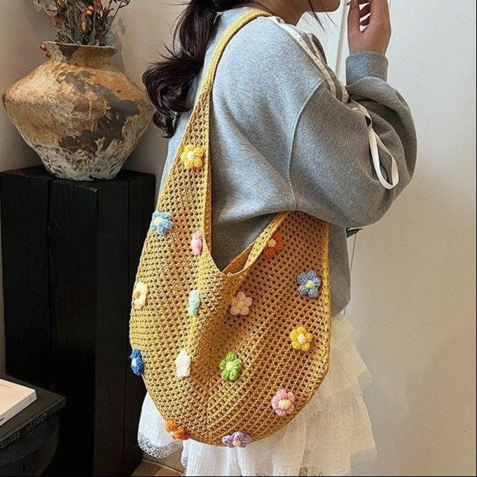 French Floral Large Capacity Knit Shoulder Bag 6W10BBG1762