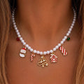 Christmas Santa Snowflake Pearl Charm Necklace 6W6JNC873