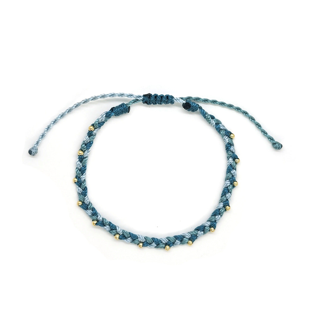 Casual Gold Bead Braided Rope Adjustable Bracelet 6W6JBR376