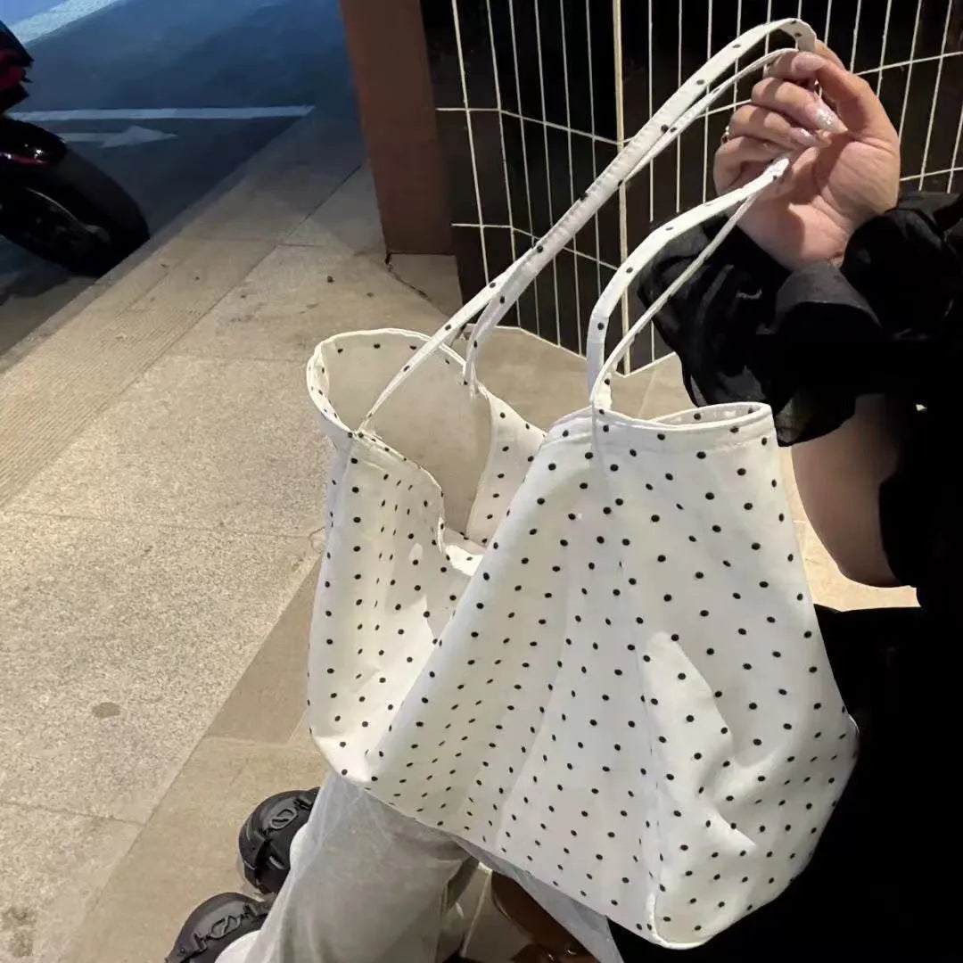 Minimalist Polka Dots Canvas Lightweight Tote Bag MK2BLW6W10BBG573