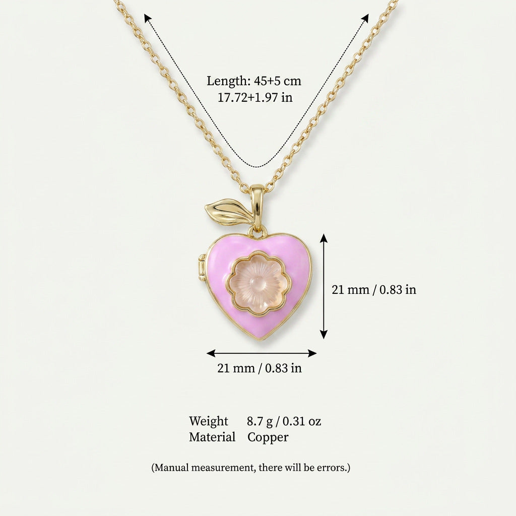 Cute Pink Peach Heart Pendant Locket Necklace 6W6JNC413L