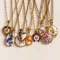 Retro Floral Print Oval Pendant Chain Necklace 6W6JNC412L