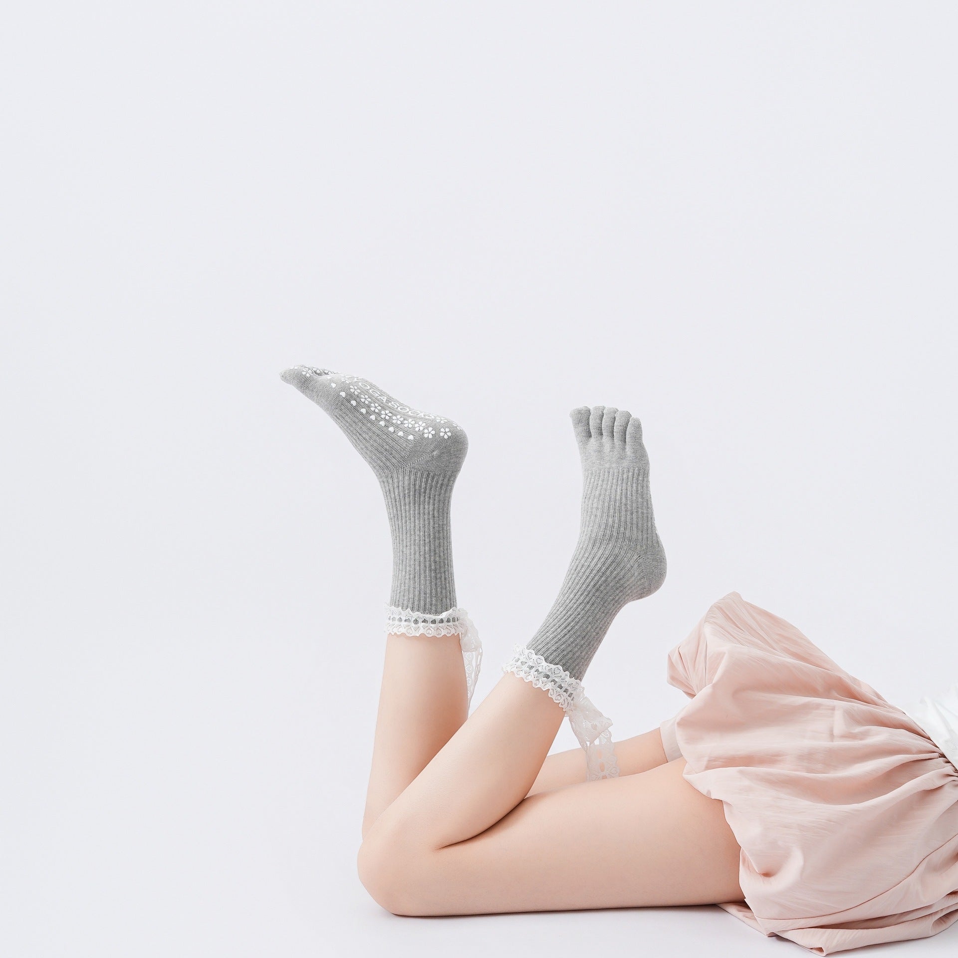 Sweet Lace Trim Non Slip Toe Yoga Socks 6W8FSO764