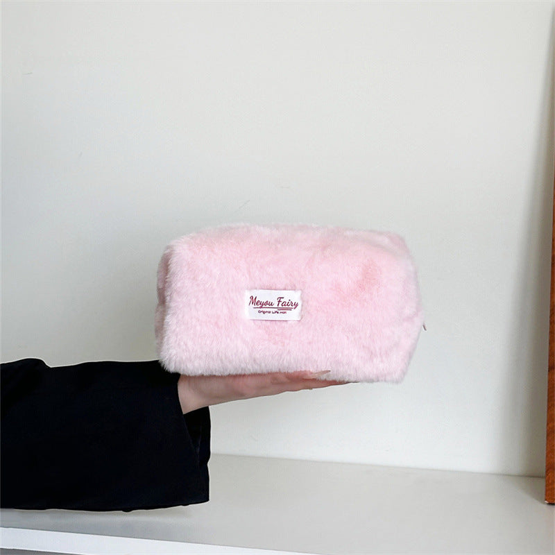 Simple Solid Color Plush Cosmetic Bag 6C5CO272