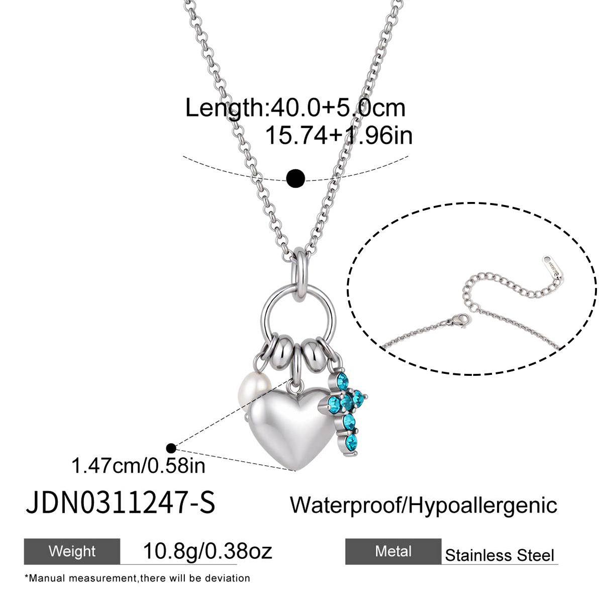 Minimalist Zirconia Heart Cross Pendant Necklace 6W6JNC406L