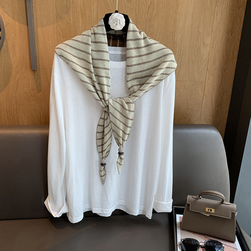 Striped Knit Triangle Scarf - DippedShop Wholesale - #3875