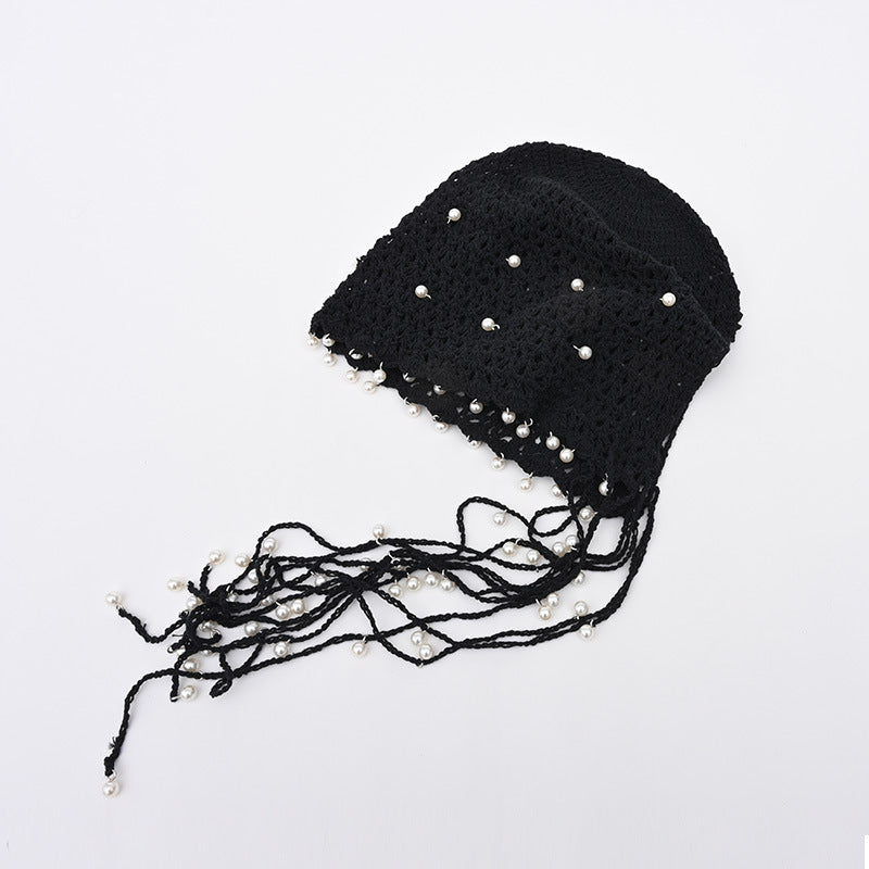 Vintage Pearl Tassel Hollow Out Crochet Beanie Hat MK2CK6W6HAT57