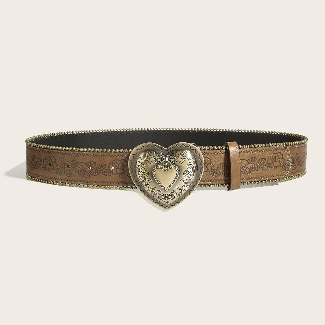 Punk Style Rivet Heart Buckle Beaded Leather Belt MK2LEEP6W6JBT52