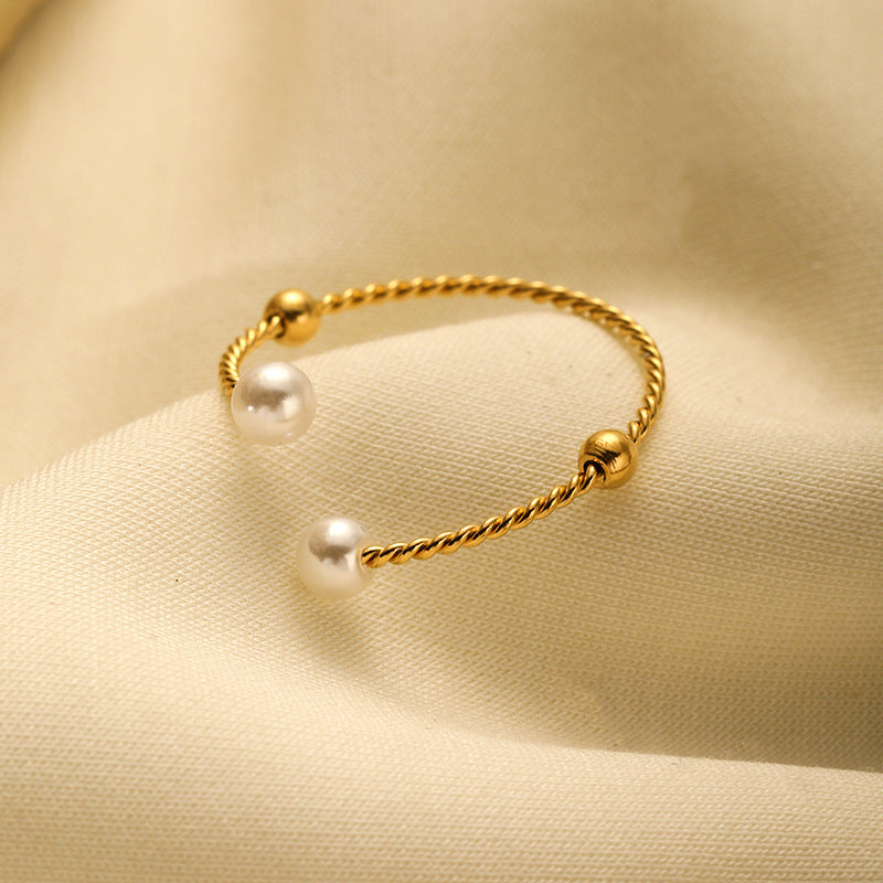 +2 Simple Pearl Fashion Opening Rings DPJR1452