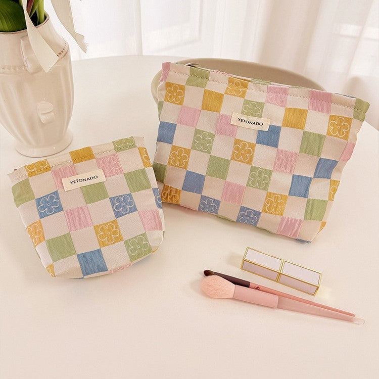 Frensh Floral Plaid Travel Portable Cosmetic Bag MK2BW6W10BOB382