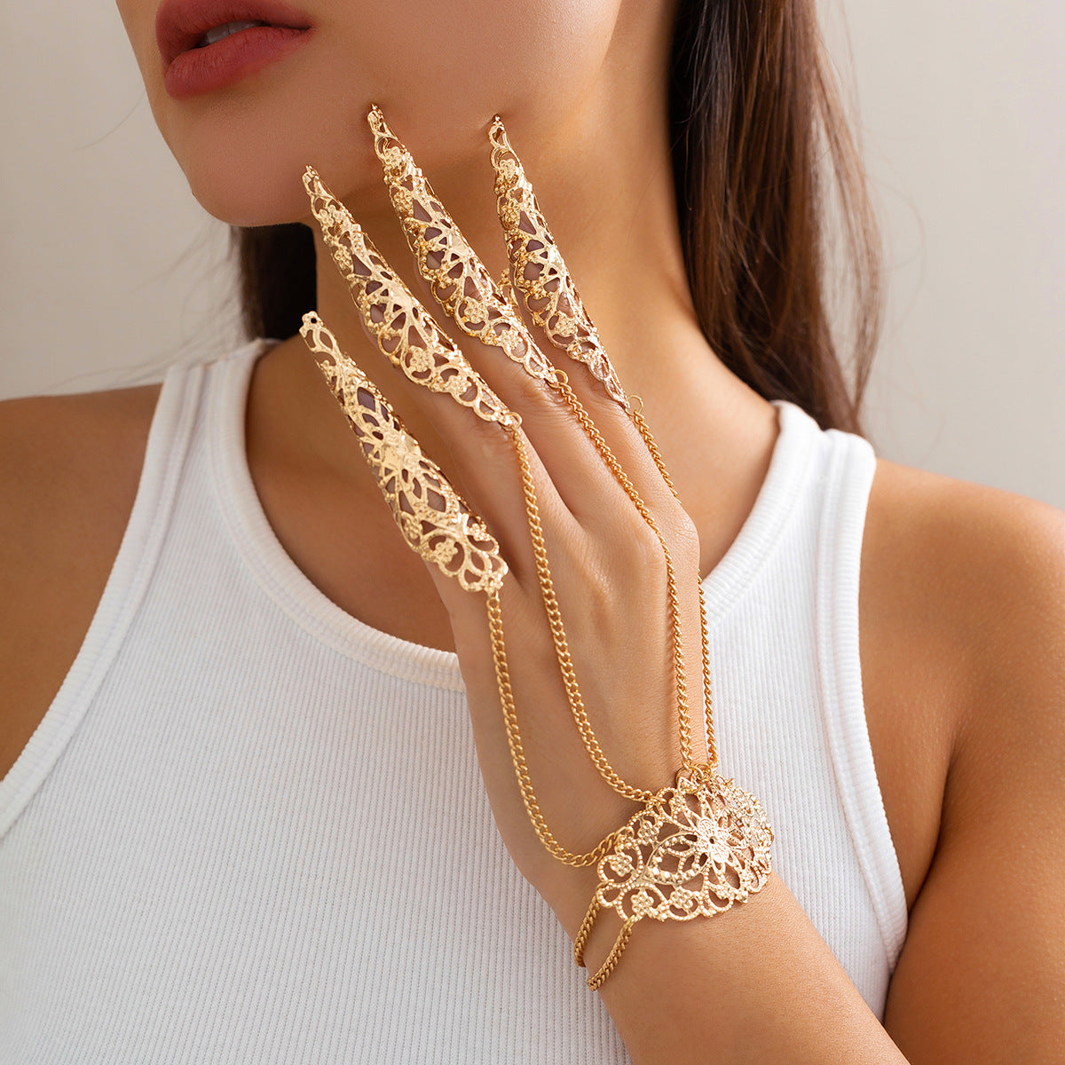 Punk Gothic Halloween Hand Chain Bracelet 6W6JBR629