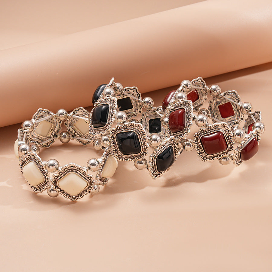 Diamond-Shaped Beaded Bangle Stretch Bracelet DP25F823