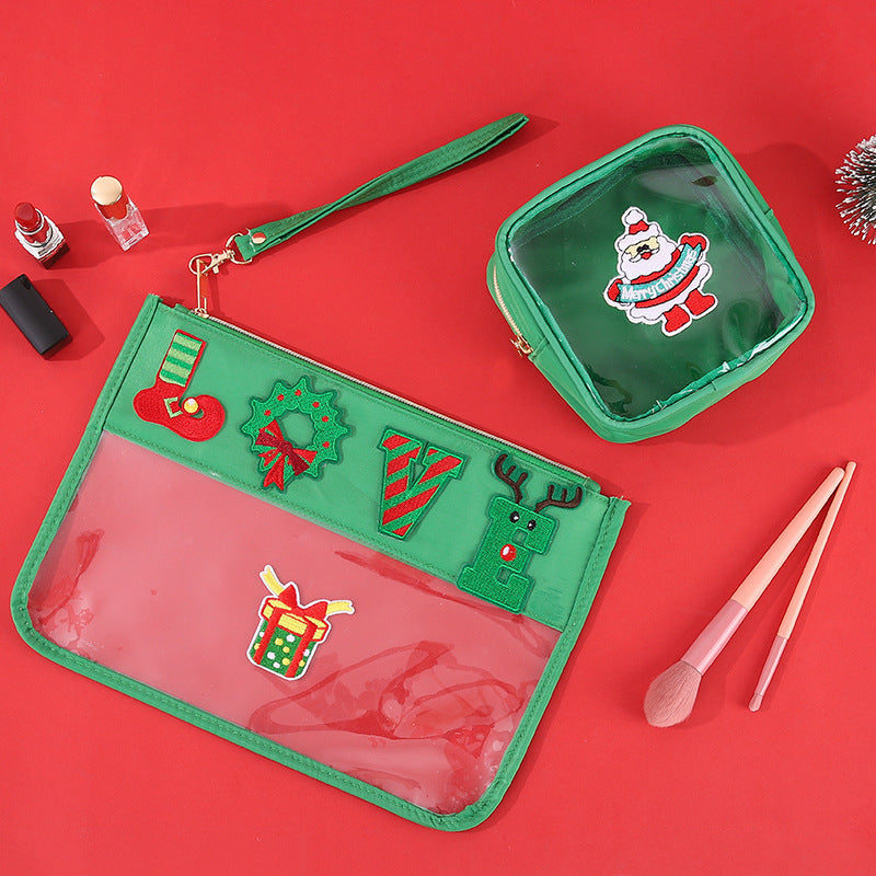 Christmas Letter Embroidery Clear PVC Makeup Bag 6W10BOB1343