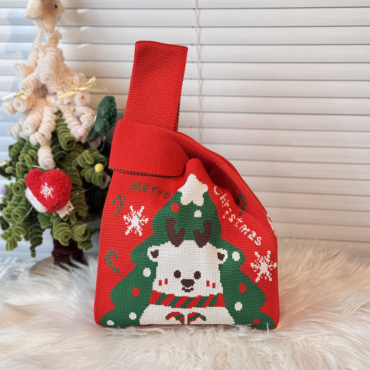 Cute Santa Claus Christmas Knitted Wrist Bag 6W10BOB1345