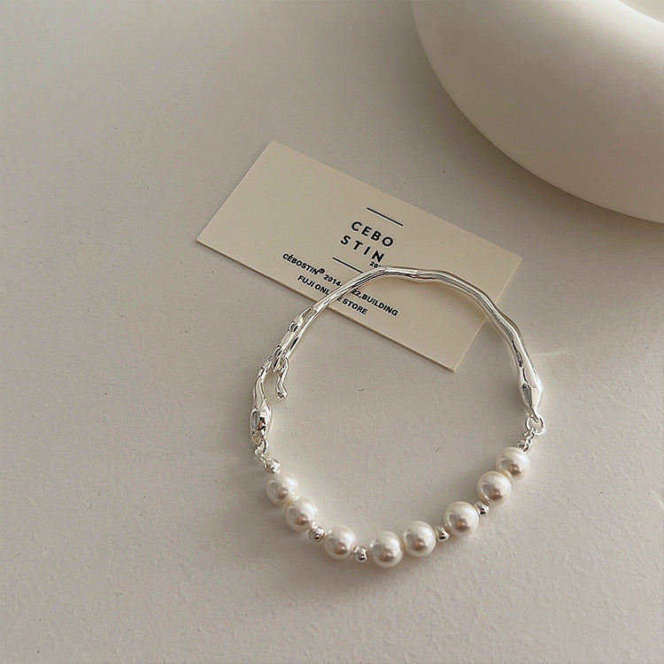 Trendy Irragualr Pearl Beaded Link Chain Bracelet 6W6JBR384