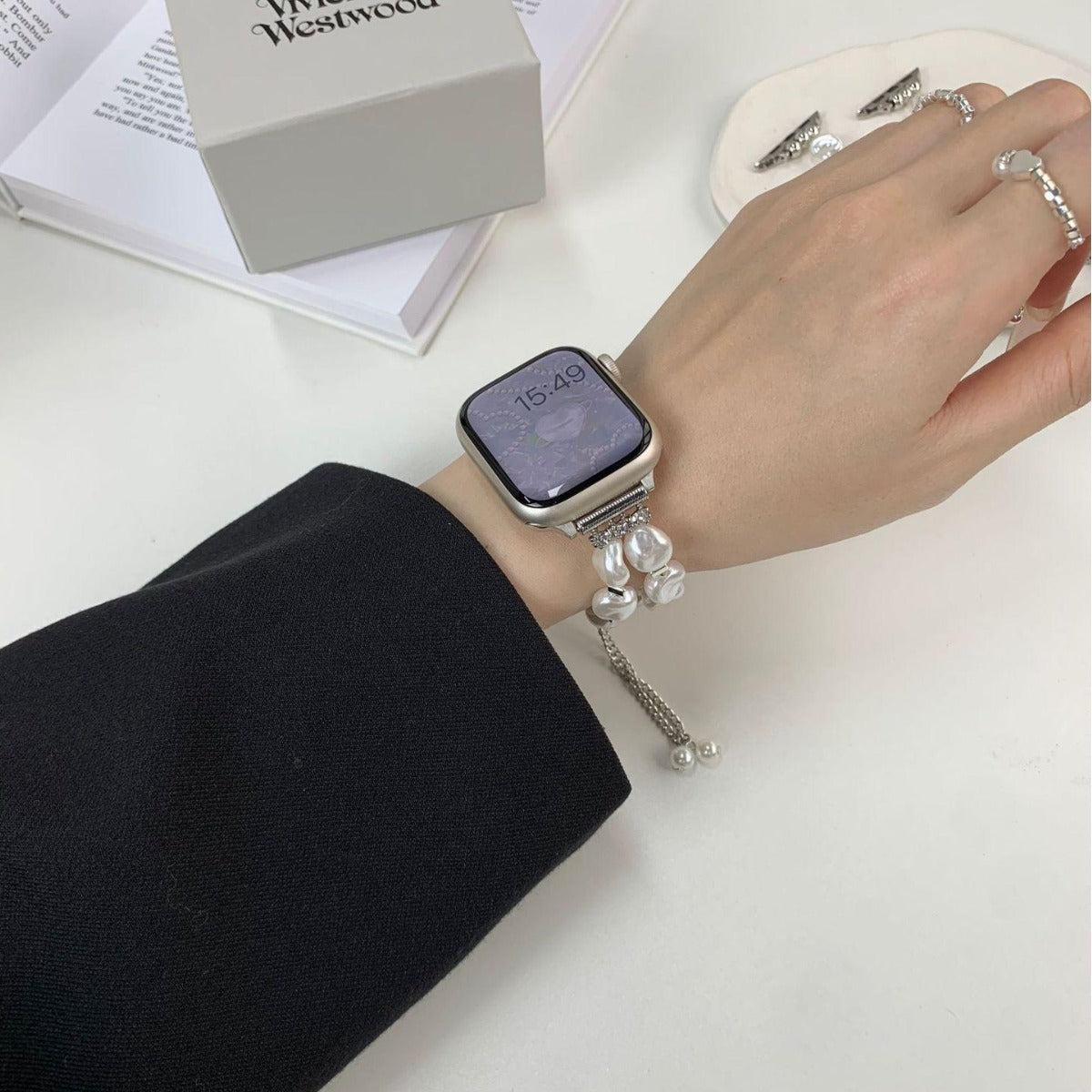 Baroque Pearl Double Layer Chain Watch Band 6W6JWA96