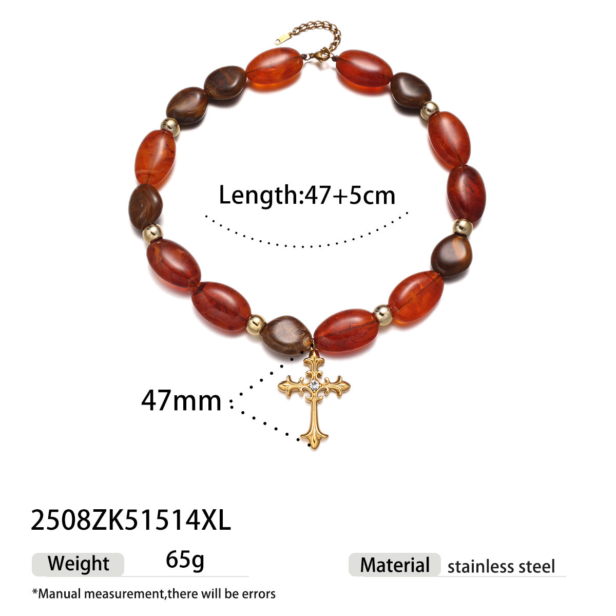 Gothic Beaded Cross Necklace - DippedShop Wholesale - #3171